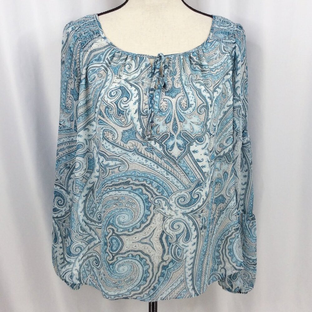 WHBM White House Black Market Top Womens Size Medium Blue Paisley‎ Keyhole Neck